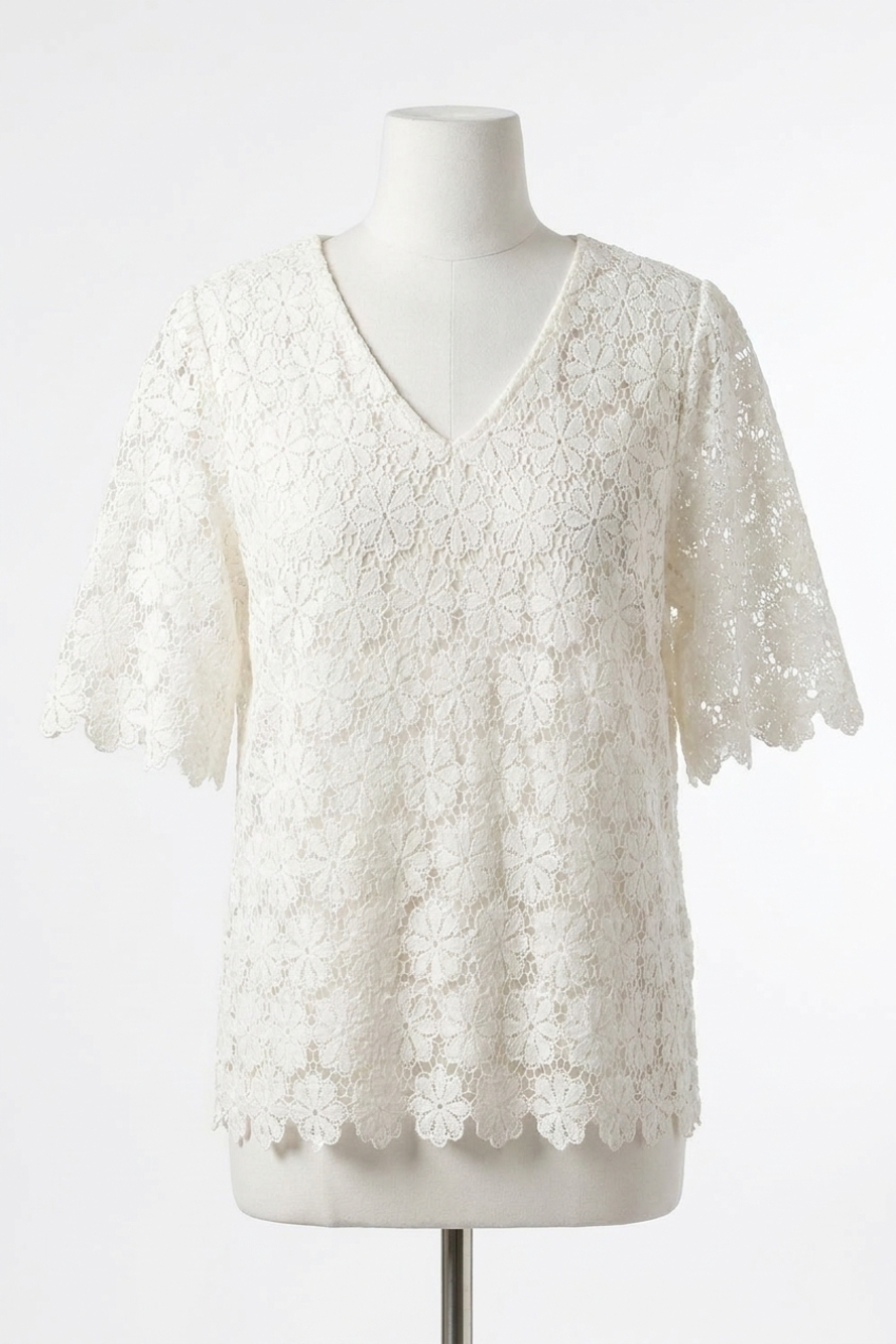 NEW BIBI all over flower lace v neck top in white